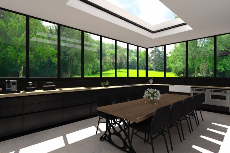 Projet de rénovation d'une cuisine dans une extension en verre à Caluire